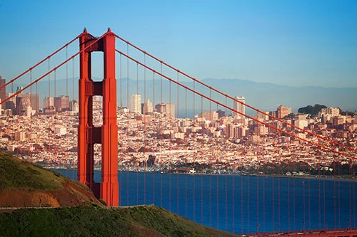 The Golden Gate Bridge and San Francisco, California skyline