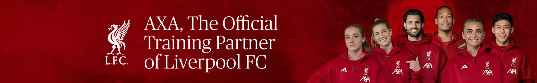 Liverpool Football Club Banner with text saying AXA, the official training partner of Liverpool FC