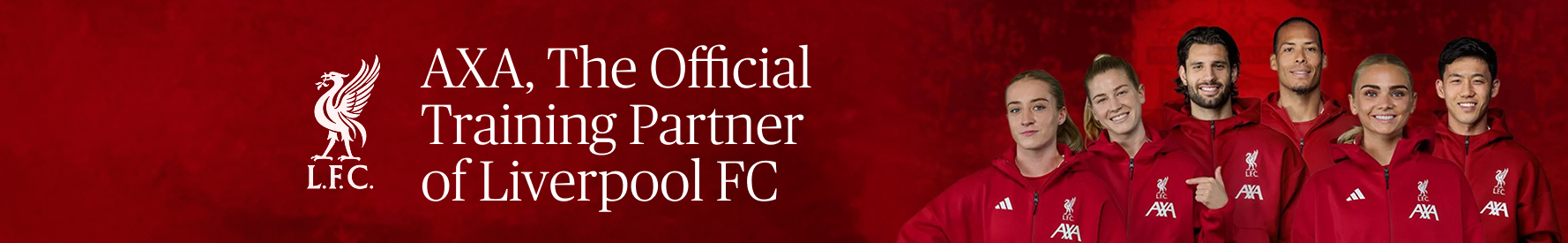 Liverpool Football Club Banner with text saying AXA, the official training partner of Liverpool FC