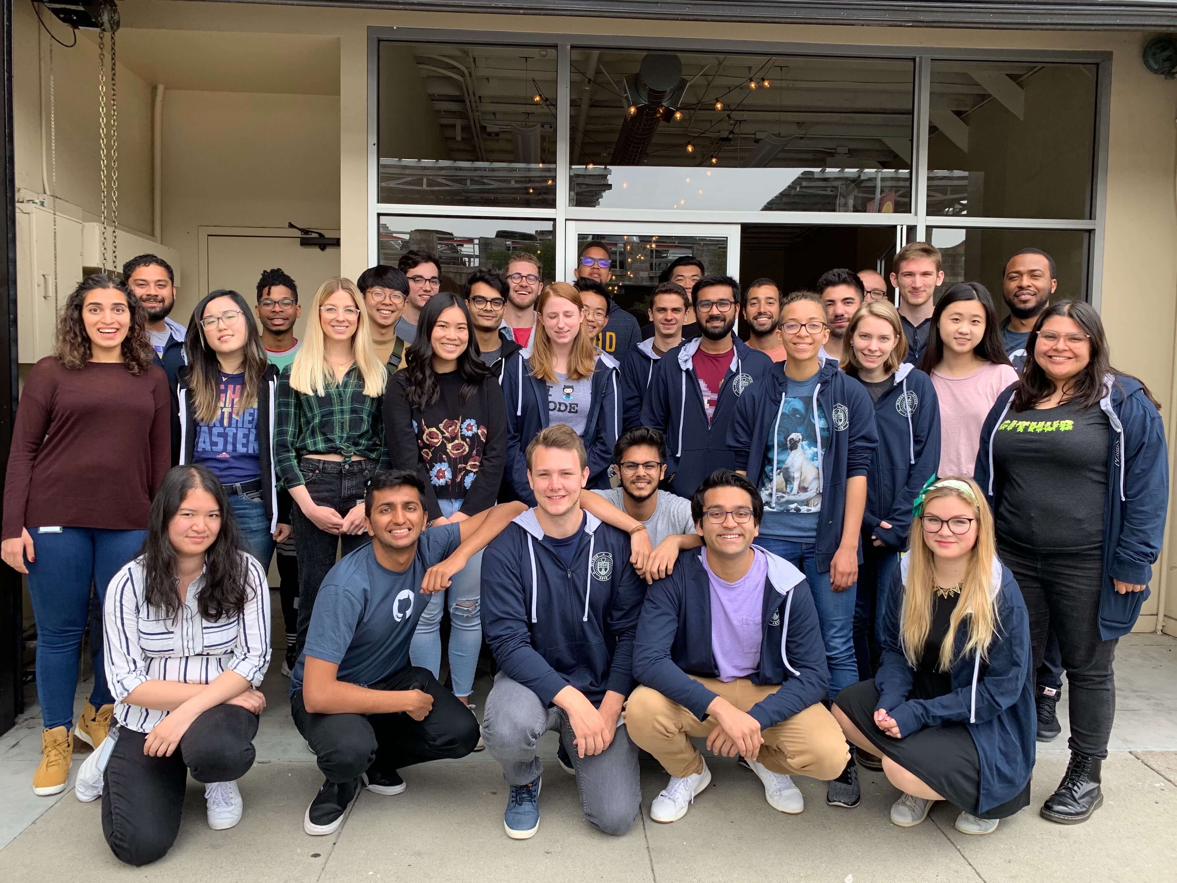 GitHub summer interns group pose in front of GitHub office