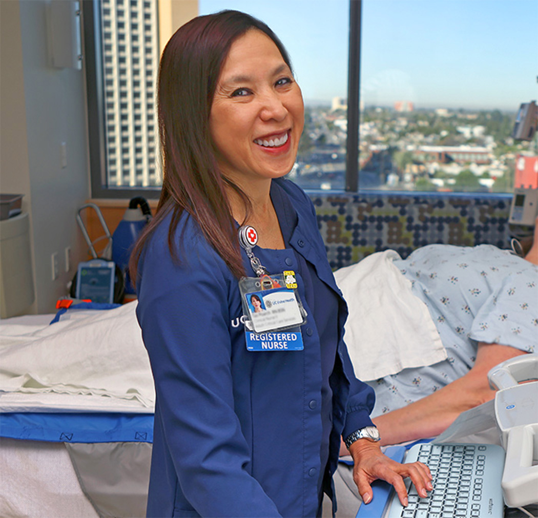 A female nurse smiling